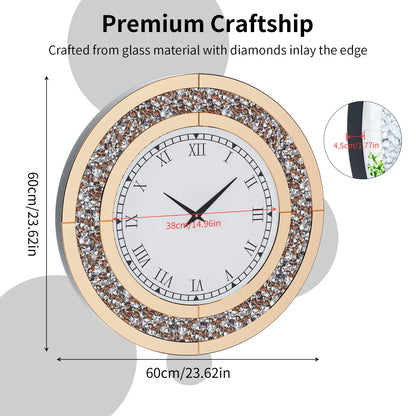 24inch Crystal Sparkle Twinkle Bling Crush Diamond Large Mirrored Wall Clock