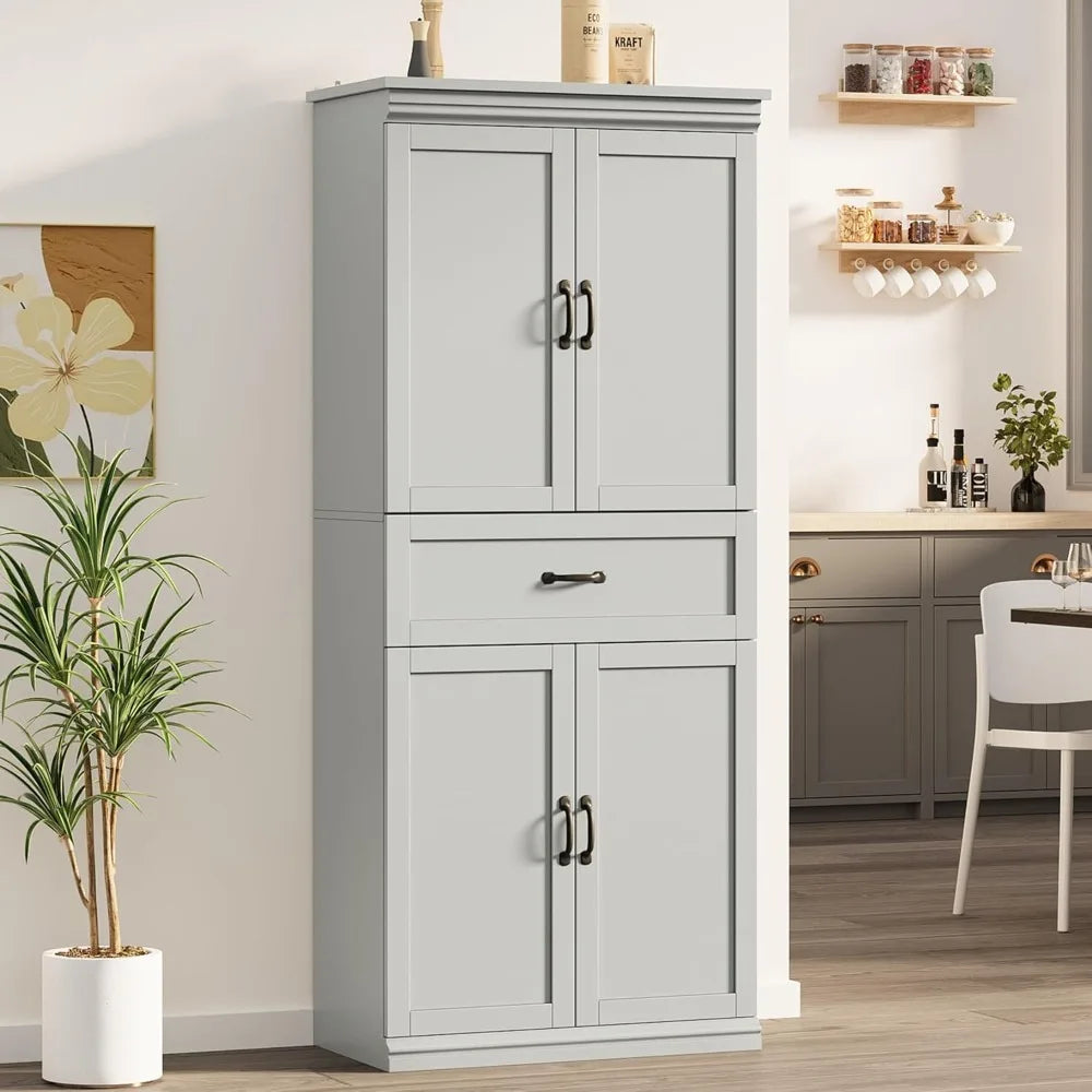 Modern 70" Tall Freestanding Kitchen Pantry Cabinet with 2 Doors and 3 Adjustable Shelves