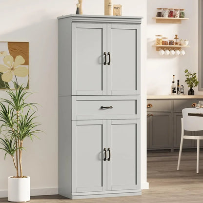 Modern 70" Tall Freestanding Kitchen Pantry Cabinet with 2 Doors and 3 Adjustable Shelves