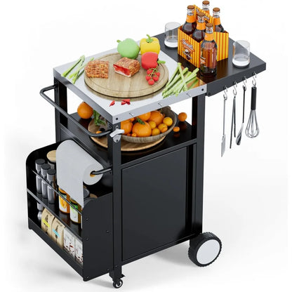 Outdoor Grill Cart with Storage, Movable Modular BBQ Cart, Waterproof Patio Kitchen Island with Hooks and Spice Rack