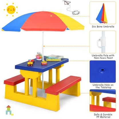 Kids Picnic Table Set W/Removable Umbrella Indoor/Outdoor for Garden or Patio