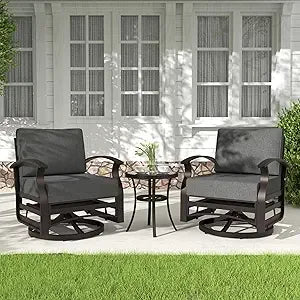 3 Pieces Outdoor Aluminum Swivel Glider Rockers Bistro Patio Set with Tempered Glass Side Table