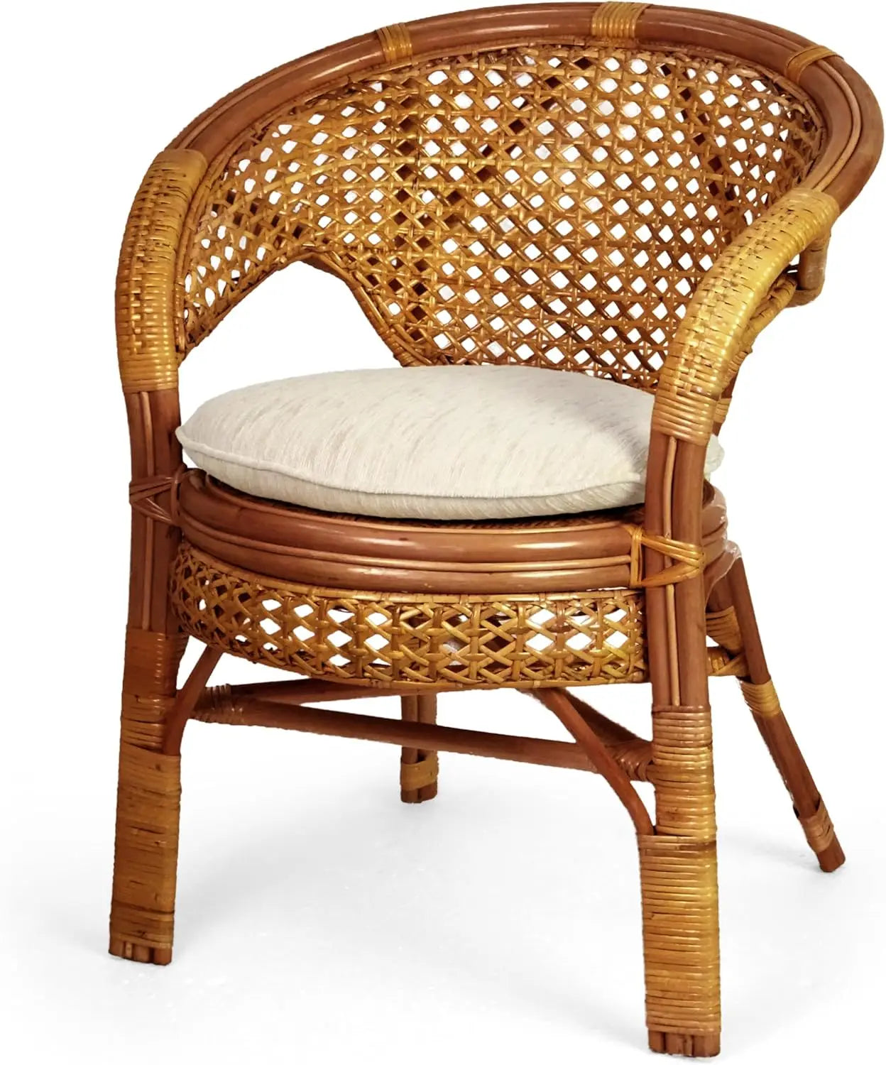 Set of 2 Pelangi Handmade Rattan Dining Wicker Chairs Colonial Color w/Cream Cushion