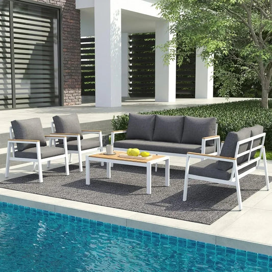 5 Pieces Teak Coffee Table & Cushion Outdoor Patio or Sectional Patio Sofa