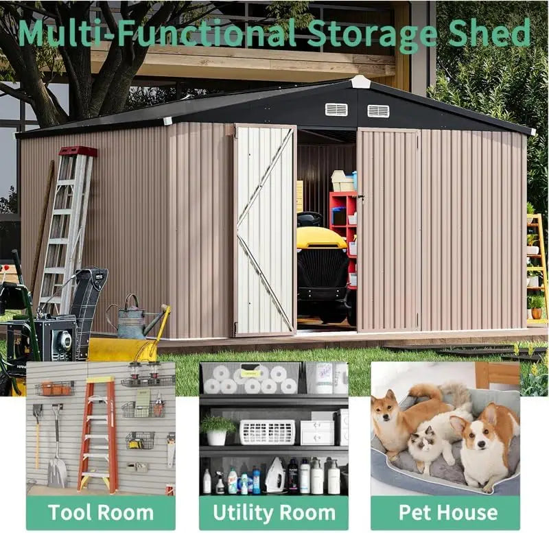 10X12 FT Outdoor Durable Waterproof Metal  Tools Storage Shed for Garden, Patio and Backyard.