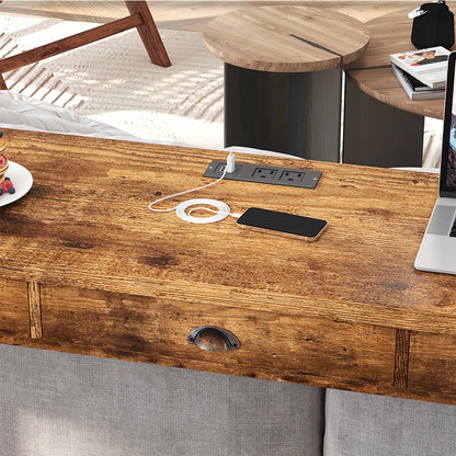 4 Pcs Dining Table Set with 3 Drawers, Power Outlets ,3 PU Stools, Wooden Bar or  Kitchen Table Desk for Dining Room or Restaurant