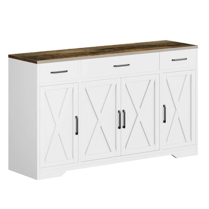 55" Large Sideboard Buffet Storage Cabinet with 3 Drawers and 4 Doors, Wood