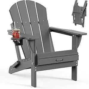 Folding Adirondack Outdoor Patio Weather Resistant Chair for Patio, Outside, Deck, Backyard
