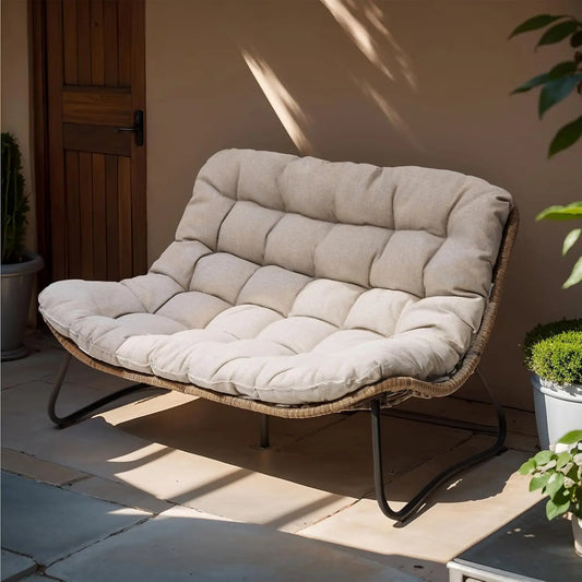 All-Weather Boho Rattan Patio Outdoor 2 Seater Couch or Loveseat with Soft Cushion