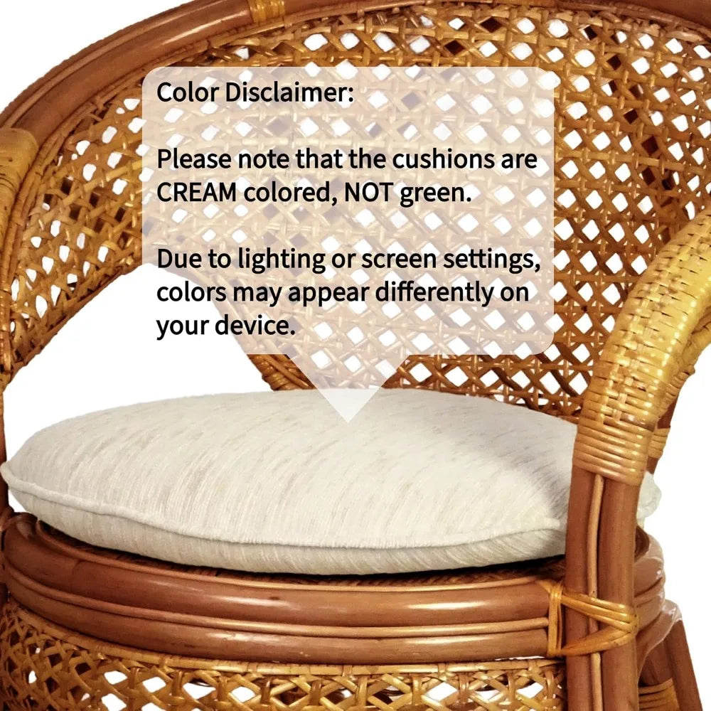 Set of 2 Pelangi Handmade Rattan Dining Wicker Chairs Colonial Color w/Cream Cushion