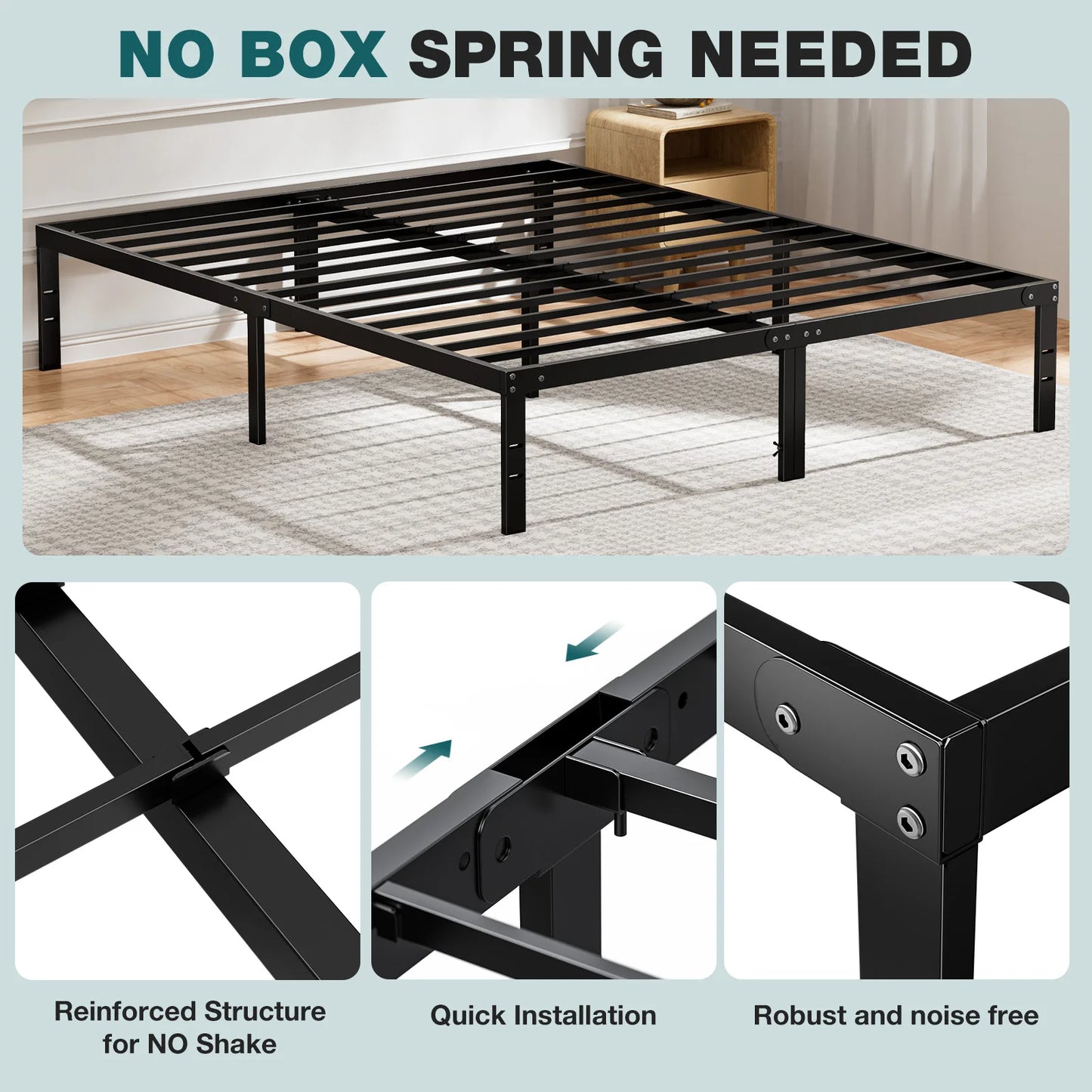 Basic Metal Platform Twin, Full ,Queen ,King Size Bed Frame with Storage Space and Sturdy Steel Slat Support 350LBS