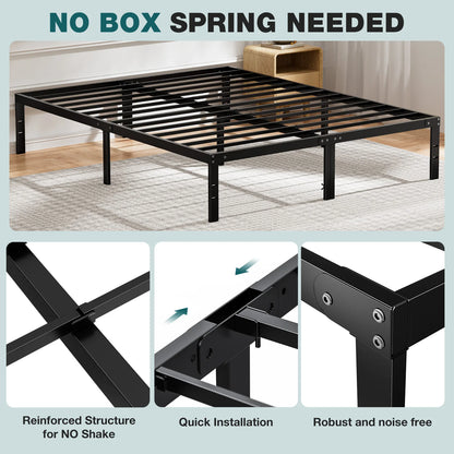 Basic Metal Platform Twin, Full ,Queen ,King Size Bed Frame with Storage Space and Sturdy Steel Slat Support 350LBS