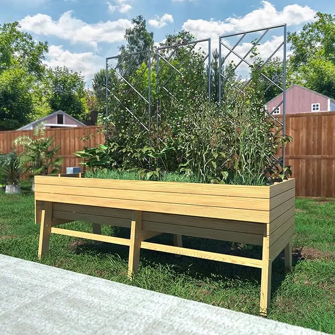 6 x 3 x 2FT, Raised Wood Garden Beds Outdoor with 6 Legs and Detachable Liner for Backyard, Patio
