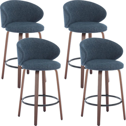 26 Inch Set of 4 Counter Height Sherpa Barstools Wooden Legs with Barrel Backrest for Kitchen, Island or Dining Room, White