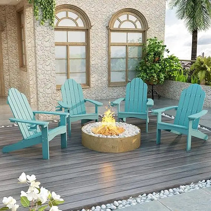 Modern Outdoors HDPS Adirondack Plastic Chairs with Cup Holders Set of 4 and Fire Pit Weather Resistant for Patio.