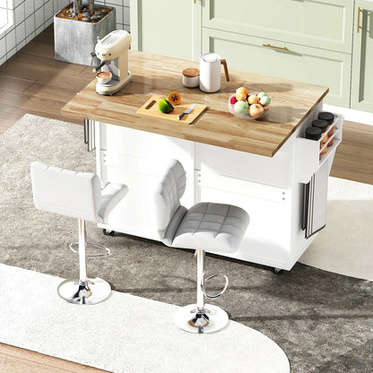 Kitchen Island Table on Wheels with Storage, Drop Leaf, Spice & Towel Rack
