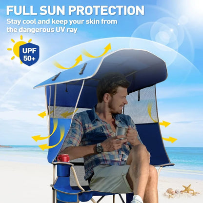 Folding Camping Chair with Shade Canopy with  Cooler Bag for Outdoor Sports, Lawn Chairs