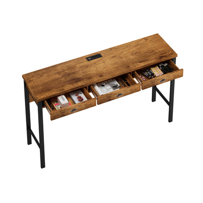 4 Pcs Dining Table Set with 3 Drawers, Power Outlets ,3 PU Stools, Wooden Bar or  Kitchen Table Desk for Dining Room or Restaurant