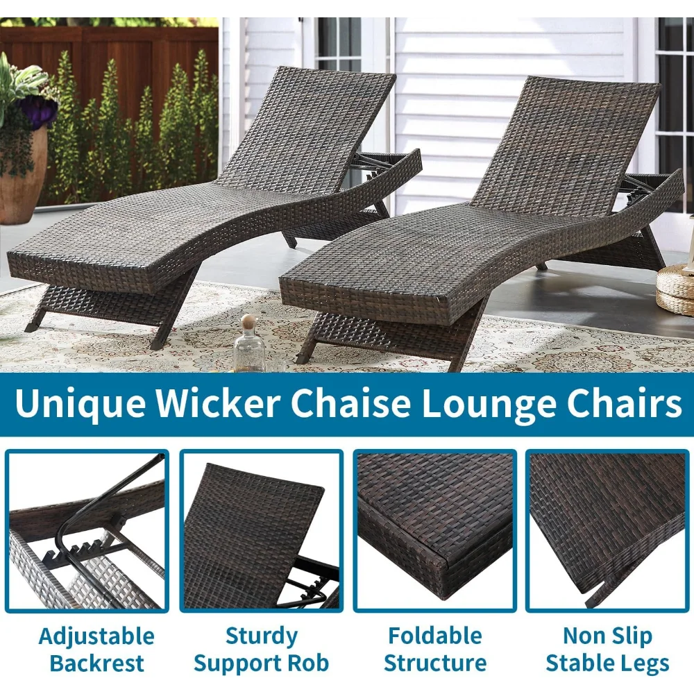 79'' Long Reclining Wicker/Rattan Chaise Lounge Set (Set of 2) for the Patio