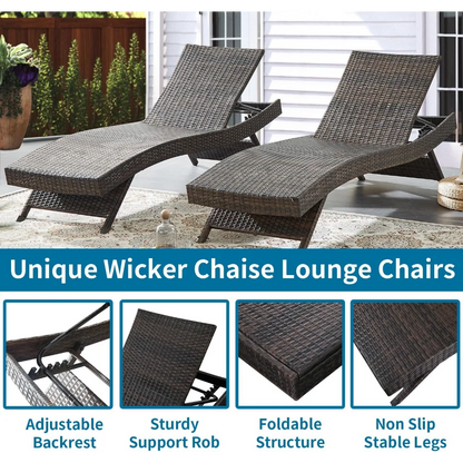 79'' Long Reclining Wicker/Rattan Chaise Lounge Set (Set of 2) for the Patio