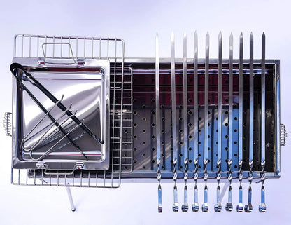 STAINLESS STEEL CHARCOAL GRILL for MANGAL SHISH KABAB, KABOB,  and BBQing.