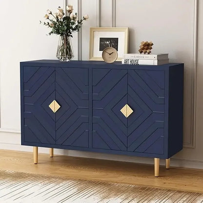 48" Accent Cabinet with 4 Doors and Shelves, Modern Sideboard Buffet Cabinet with Decorative Embossed Pattern Doors