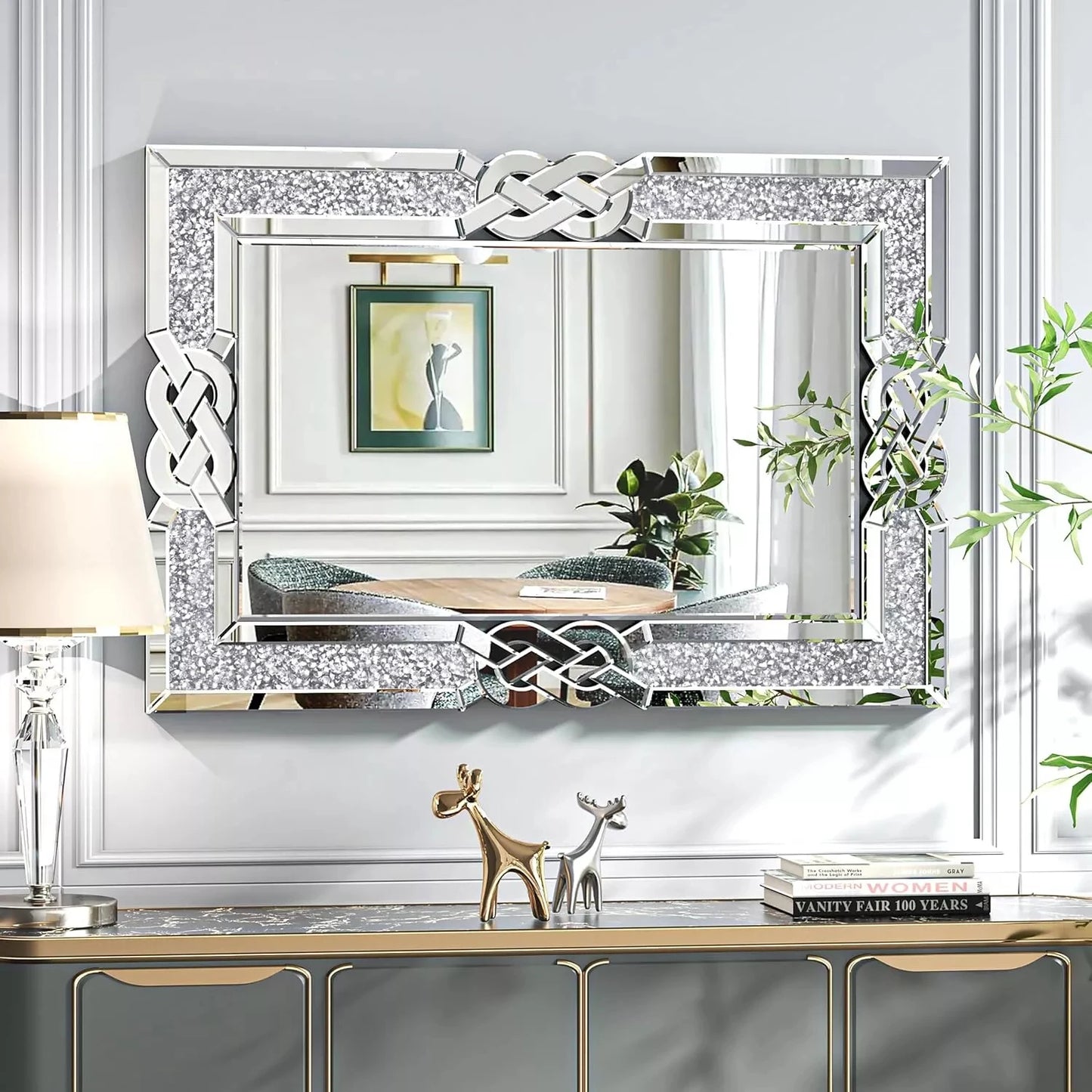 Glam Bling Crystal Crushed Diamond Frame Wall Mirror