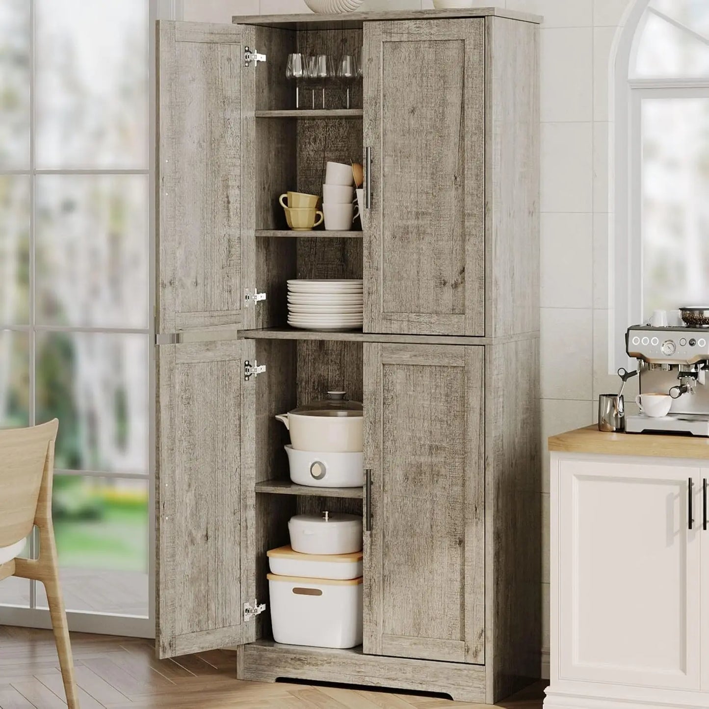 Modern 70" Tall Freestanding Kitchen Pantry Cabinet with 2 Doors and 3 Adjustable Shelves