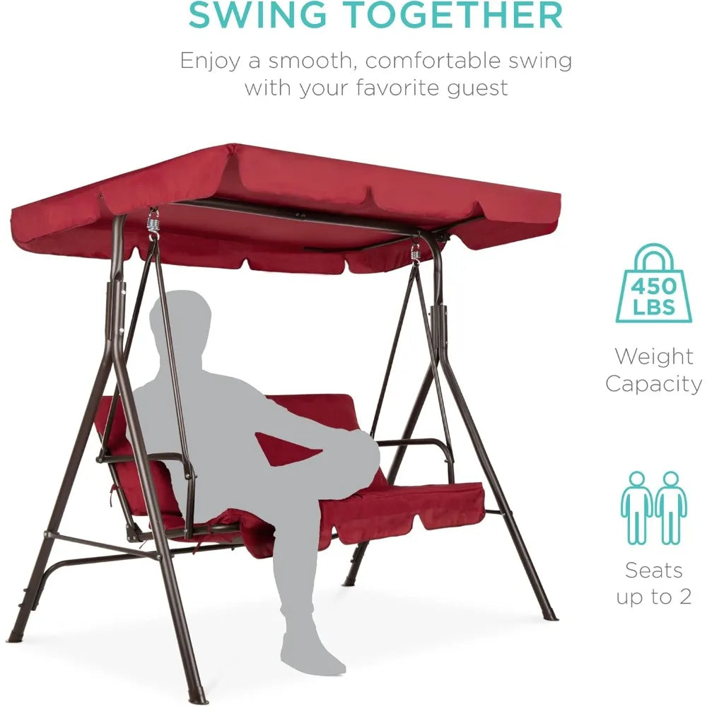 2-Person Outdoor Hanging Glider Porch Swing for Garden, Poolside, Backyard w/Convertible