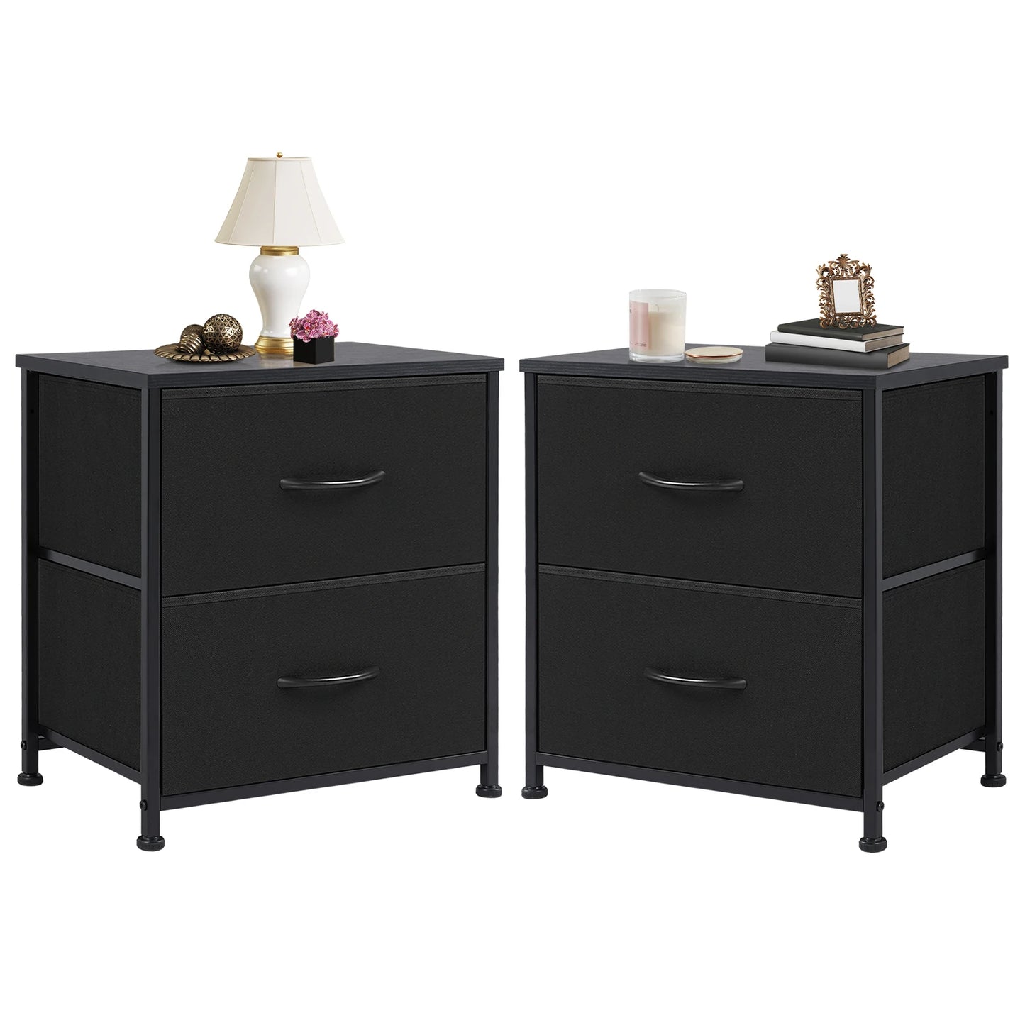 2 Fabric Drawers Cabinet Nightstand for Bedside, Coffee Table, Sofa, Tea Table, Storage, Closet, Chest, Clothes For Bedroom