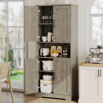 Modern 70" Tall Freestanding Kitchen Pantry Cabinet with 2 Doors and 3 Adjustable Shelves