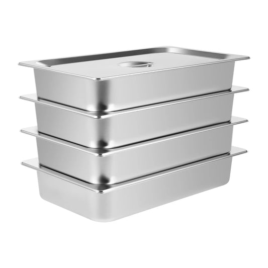 4 Pcs Stainless Steel Buffet Chafing Food Container Table Pans with Lids for Commercial and Personal Use.