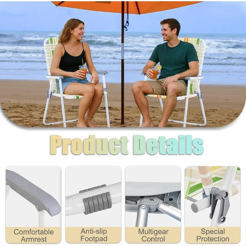 Set of 2 Foldable Metal Stable Steel Webbed Lawn Chairs  For Camping, Fishing, Beach