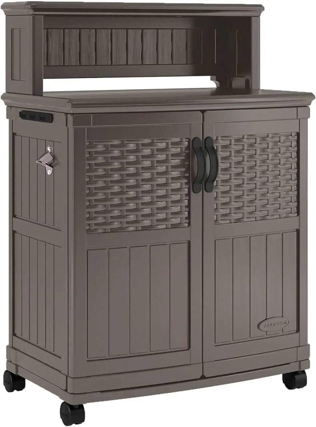 HOME.Patio Plastic Storage and Prep Station with Decorative Wicker Pattern and Multi Wall Panels for Patio, Garden, and Lawn Use