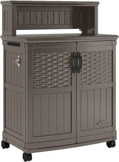 HOME.Patio Plastic Storage and Prep Station with Decorative Wicker Pattern and Multi Wall Panels for Patio, Garden, and Lawn Use