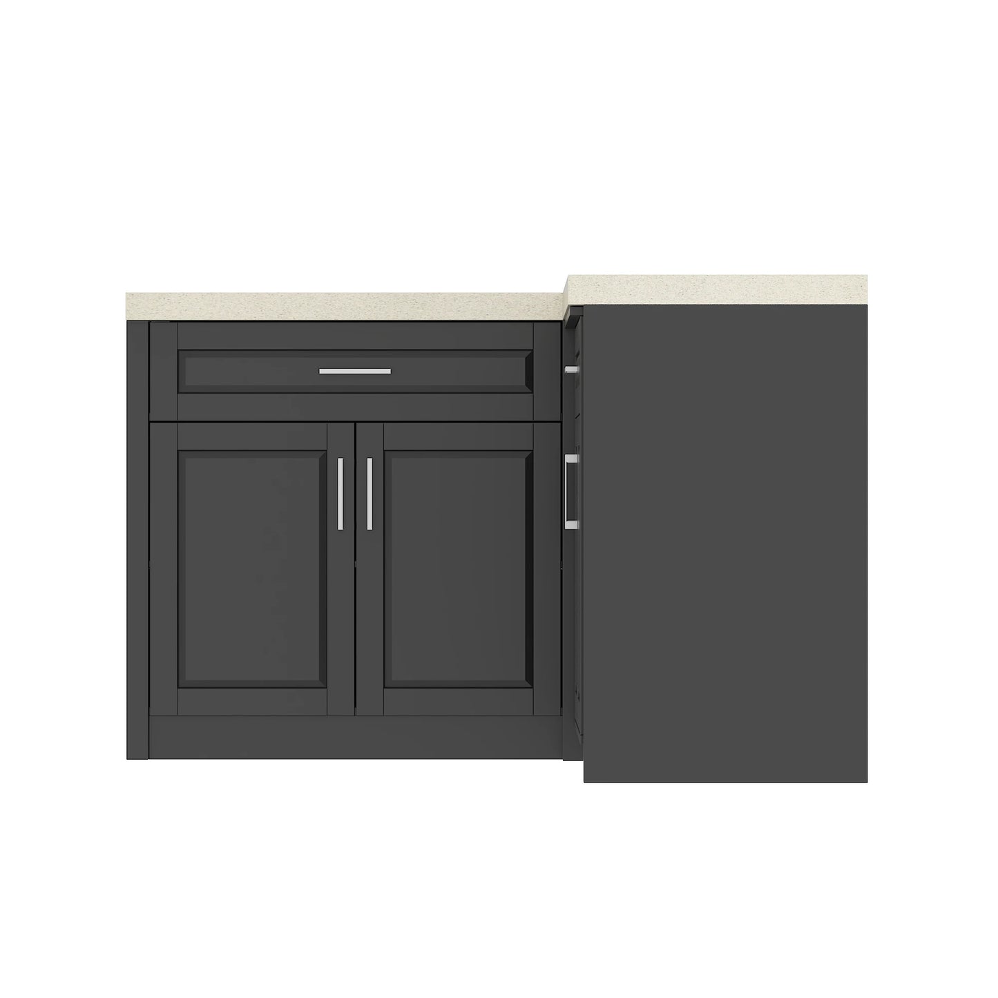 Modern L-Shaped 4-door pantry cabinet with 2 drawers and spacious countertop, black