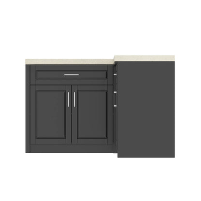 Modern L-Shaped 4-door pantry cabinet with 2 drawers and spacious countertop, black