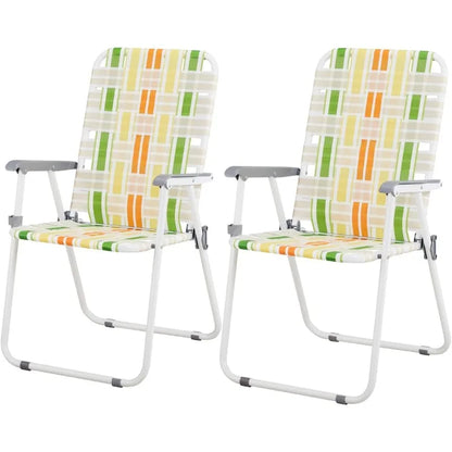 Set of 2 Foldable Metal Stable Steel Webbed Lawn Chairs  For Camping, Fishing, Beach