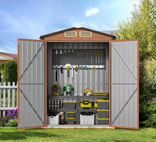 Vertical 5x3 Ft  Outdoors Metal Tiny Steel Shed with Frame , Floor & Lockable Doors for Garden