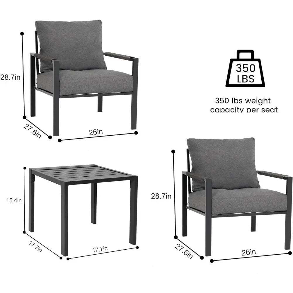 3 Pieces Outdoor Metal Frame Patio Set with 2 Armchairs and Side Table, or Single Sofa Set for Garden