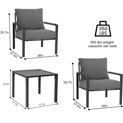 3 Pieces Outdoor Metal Frame Patio Set with 2 Armchairs and Side Table, or Single Sofa Set for Garden
