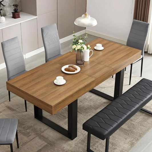 63"-79" Extendable Modern Wooden Farmhouse Dining-table