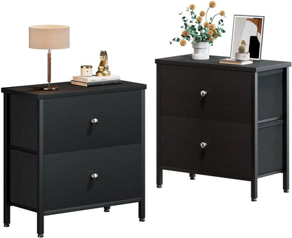 Modern Small Black Nightstands Set of 2 with 2 Fabric Drawers Dresser for Bedroom
