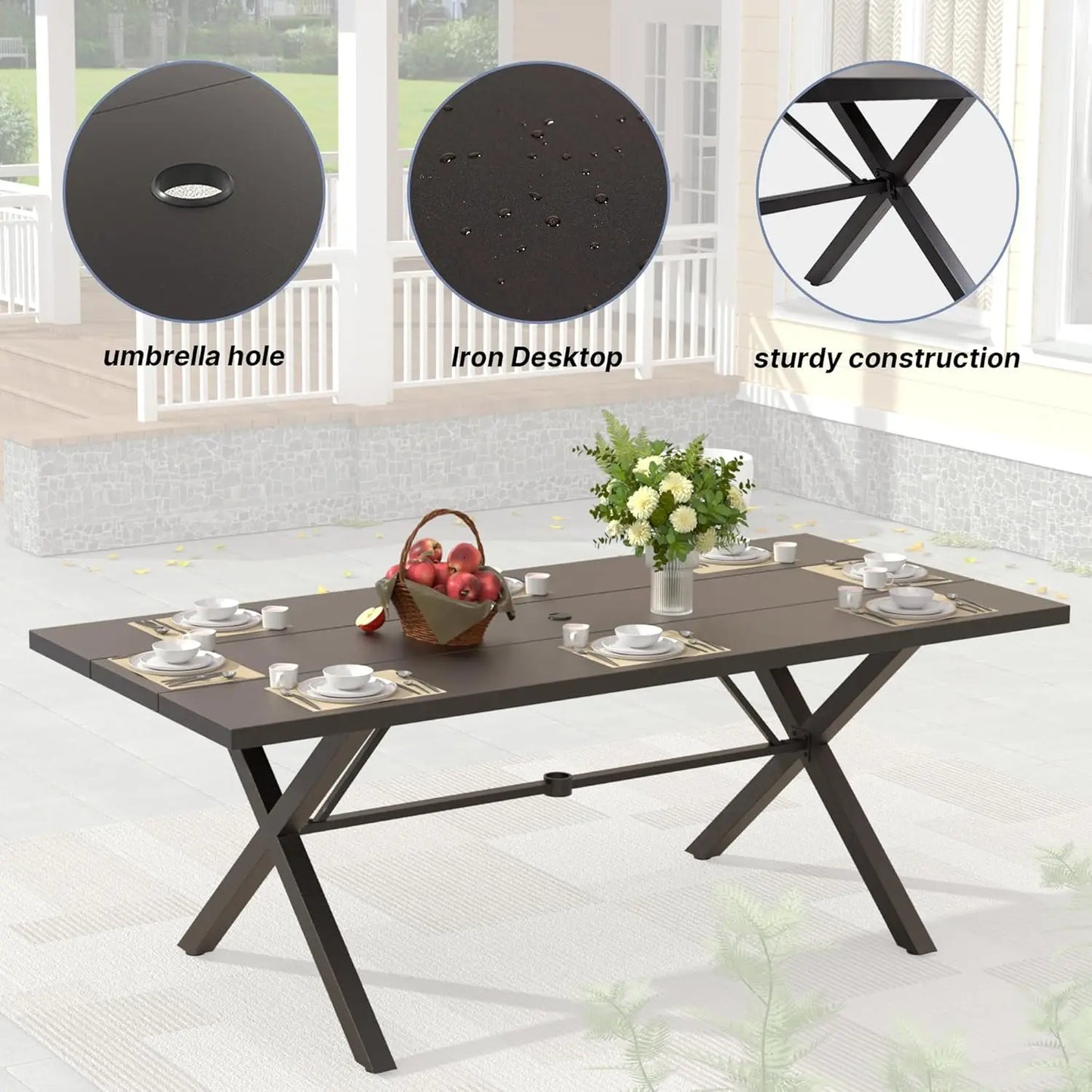 16 Pieces Outdoor Dining Table and Chairs Set with Grey Cushions