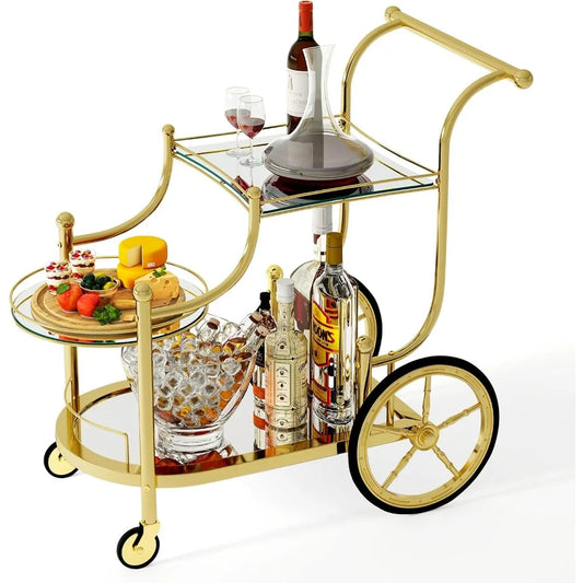 3-Tier Rolling Bar Cart with mirrored Shelves, 4 Wheels for Mobile Beverage & Wine in the Kitchen, Dining Room or Living Room