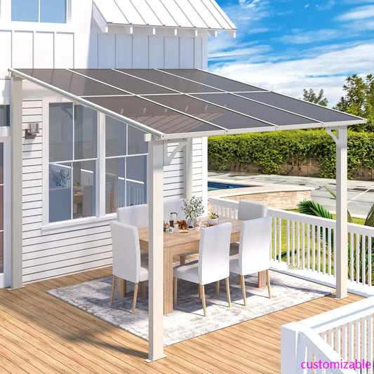 8' x 8' Pergola Gazebo in White, Small Wall Mounted Pergolas and Gazebos on Clearance, Outdoor Patio Lean to Gazebo Metal