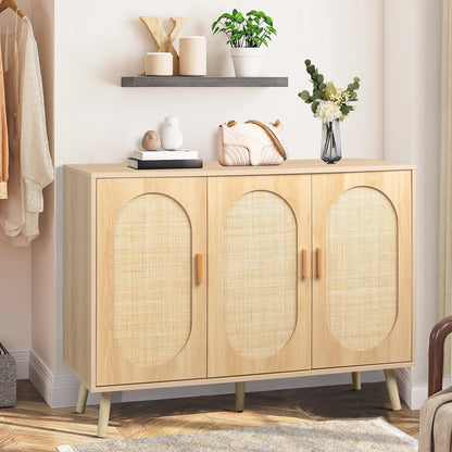 Modern Rattan Shoe Storage Cabinet with 3 Doors and Adjustable Shelves
