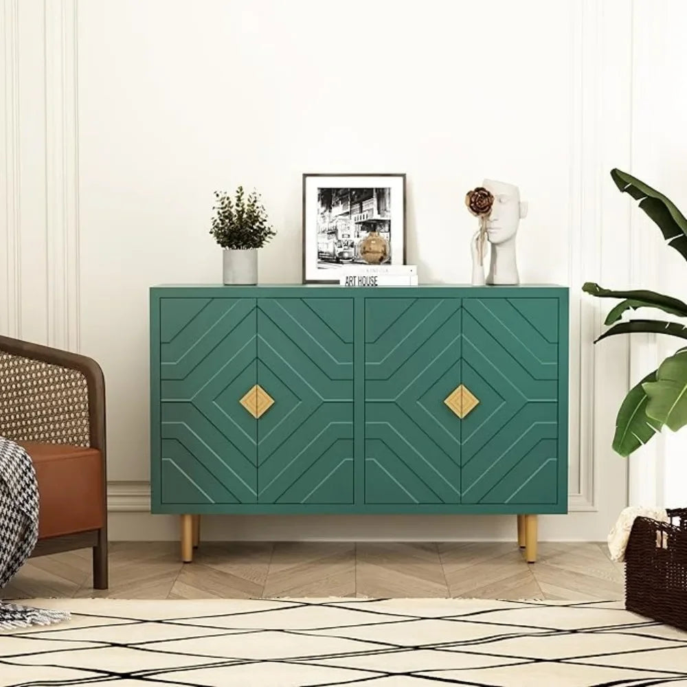 48" Accent Cabinet with 4 Doors and Shelves, Modern Sideboard Buffet Cabinet with Decorative Embossed Pattern Doors