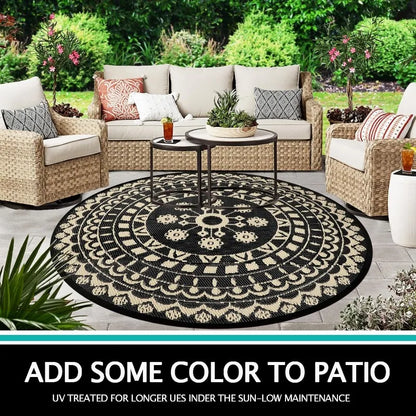 6Ft Round Reversible Waterproof Plastic Straw Boho Circle Indoor/Outside Area Rug for RV and Patio
