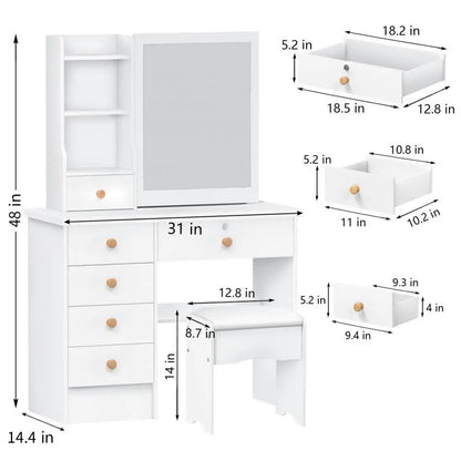6 Drawers Makeup Vanity Desk with Sliding Mirror for Bedroom